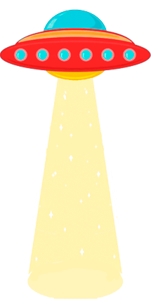 image of a red ufo, with a abduction light